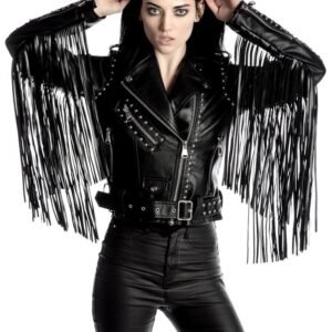 Women Leather Jacket with laces on Arms